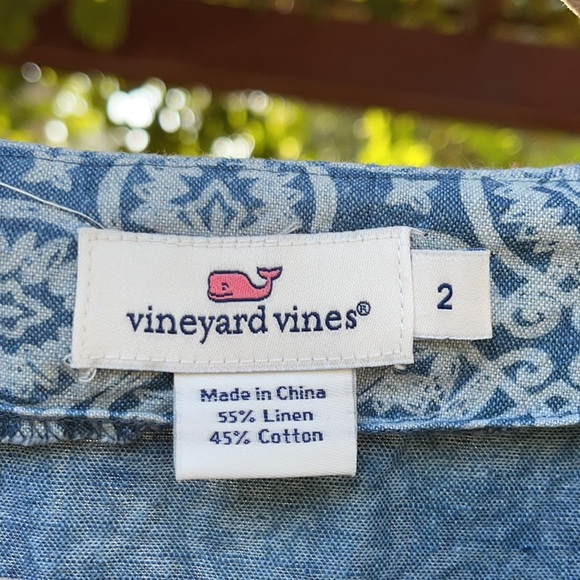 🐳 VINEYARD VINES; Pretty Chambray/Neon Orange Linen/Cotton Dress; Misses Size 2 - Picture 4 of 12